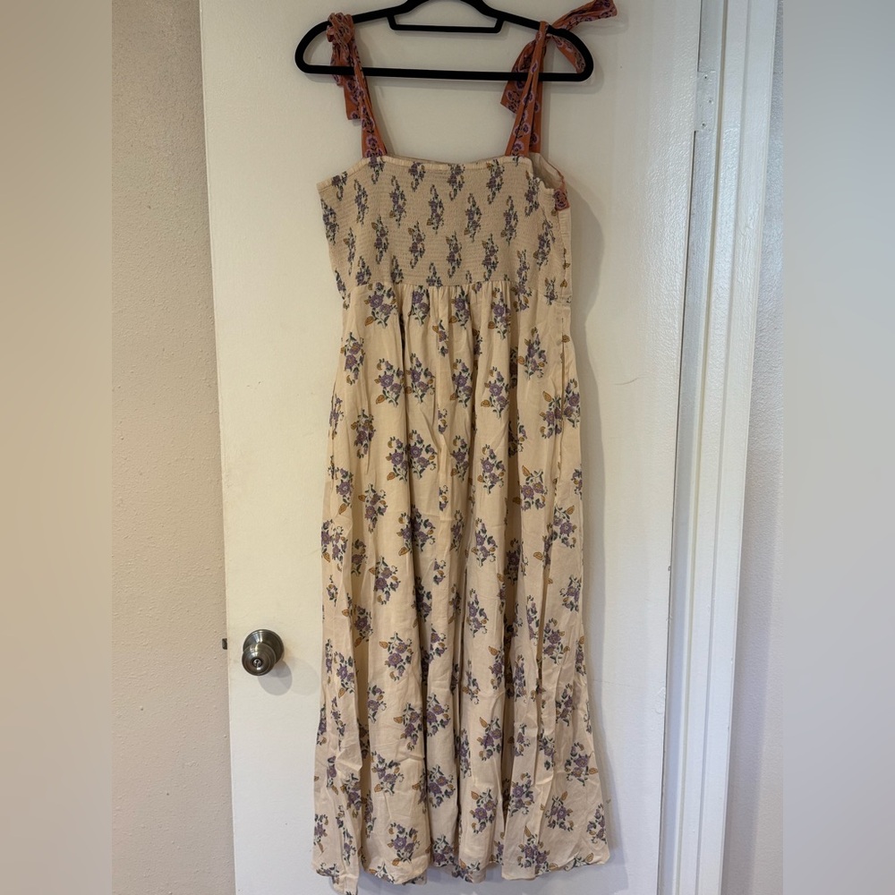 Aqua Floral Midi Swing Dress 100% Cotton - Picture 5 of 7